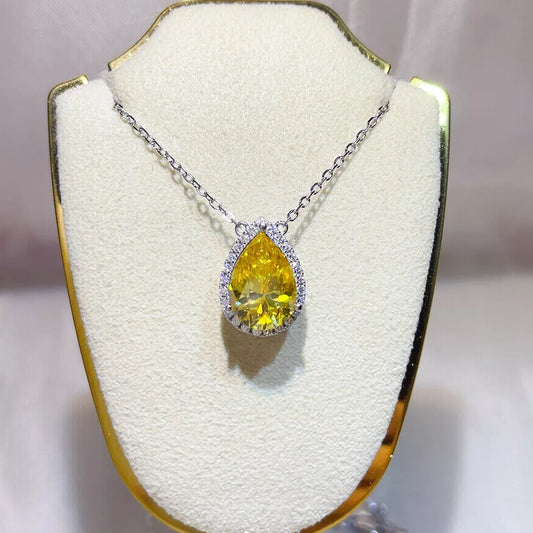 Golden Cascade 5 Carat Yellow Teardrop Moissanite Pendant Necklace | 925 Sterling Silver Solitaire Necklace - Bling Addict