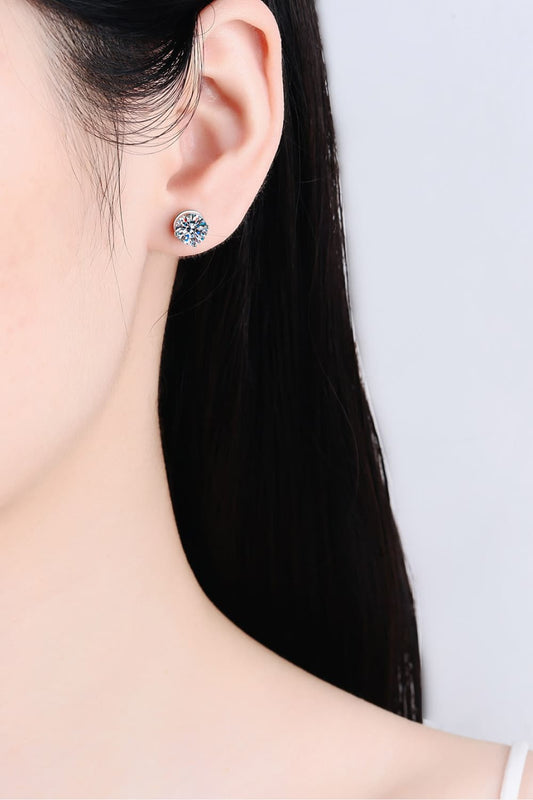 Luminous Essence | 2 Carat Moissanite Rhodium-Plated Stud Earrings - Bling Addict