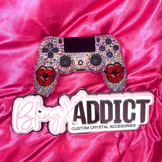 PlayStation Babe Crystal Bling Lips Wireless PS4 or PS5 Controller - Bling Addict