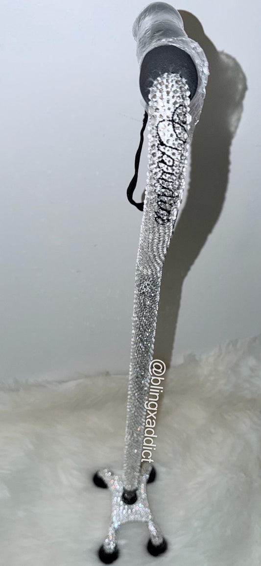 Crystal Bling Quad Foldable Walking Cane | Ergonomic Grip Handle | Supports Up to 350 lbs | Adj. Height to 6’5” | Name Option