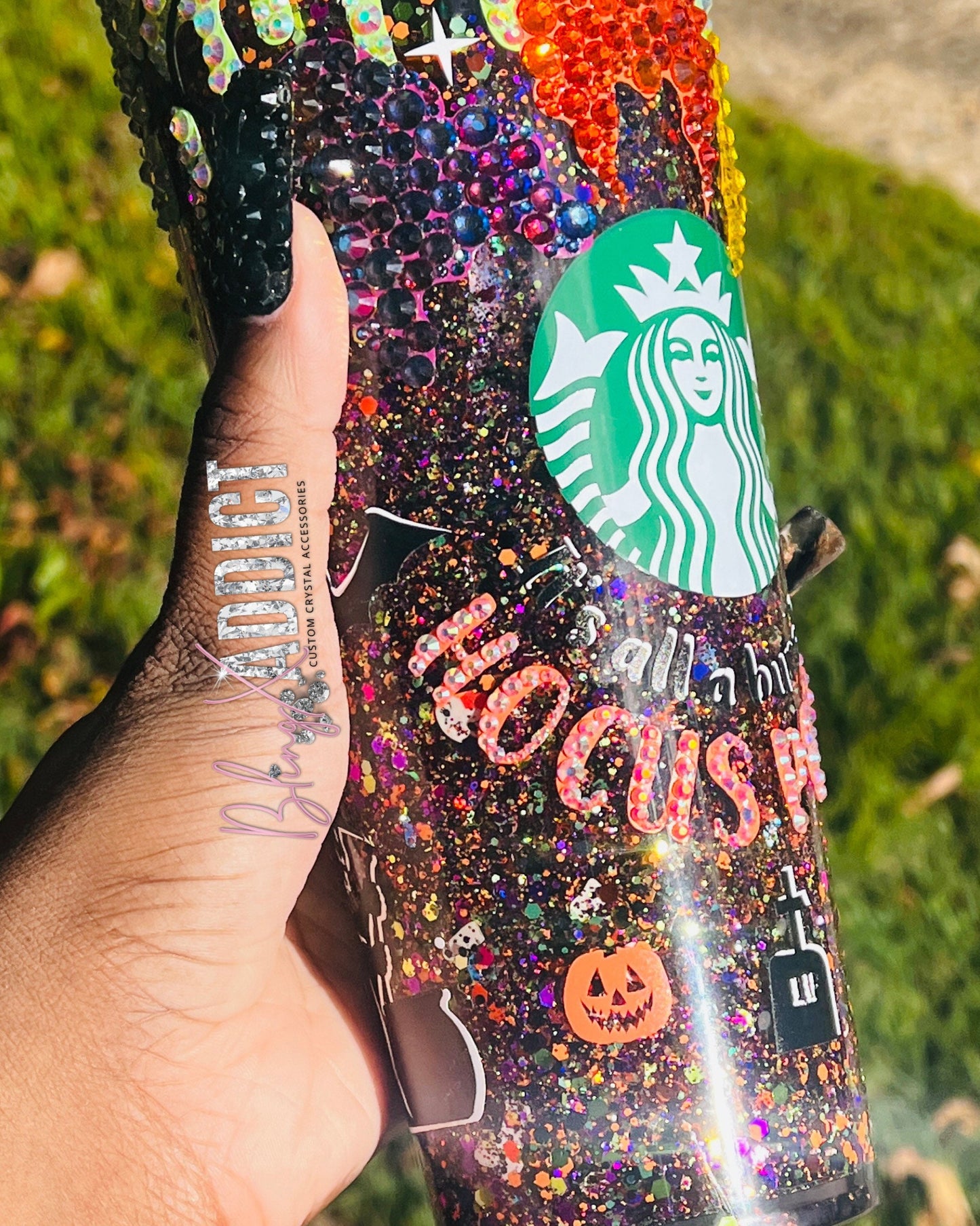 Hocus Pocus Snow Globe Starbucks Tumbler | 24oz Crystal Bling Cup - Bling Addict