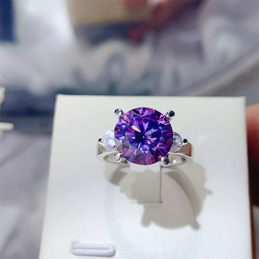 Violet Eclipse | 5 Carat Deep Purple Round Moissanite Ring | 925 Sterling Silver - Bling Addict