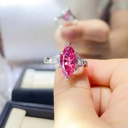 The Rosé Marquis | 5 Carat Pink Marquise Moissanite Ring | 925 Sterling Silver - Bling Addict