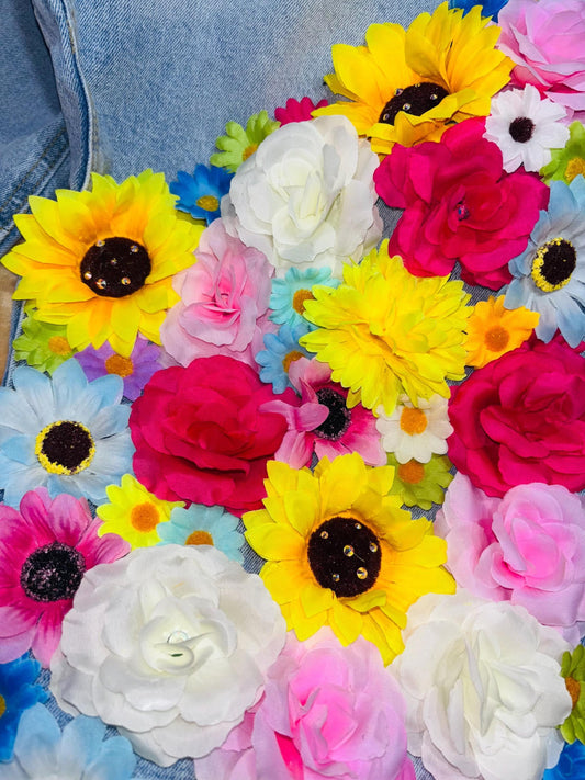 Bloomed & Bedazzled Custom Flower Denim Jeans| Handmade Bling Statement Pants | Unique Fashion Apparel S-3X - Bling Addict