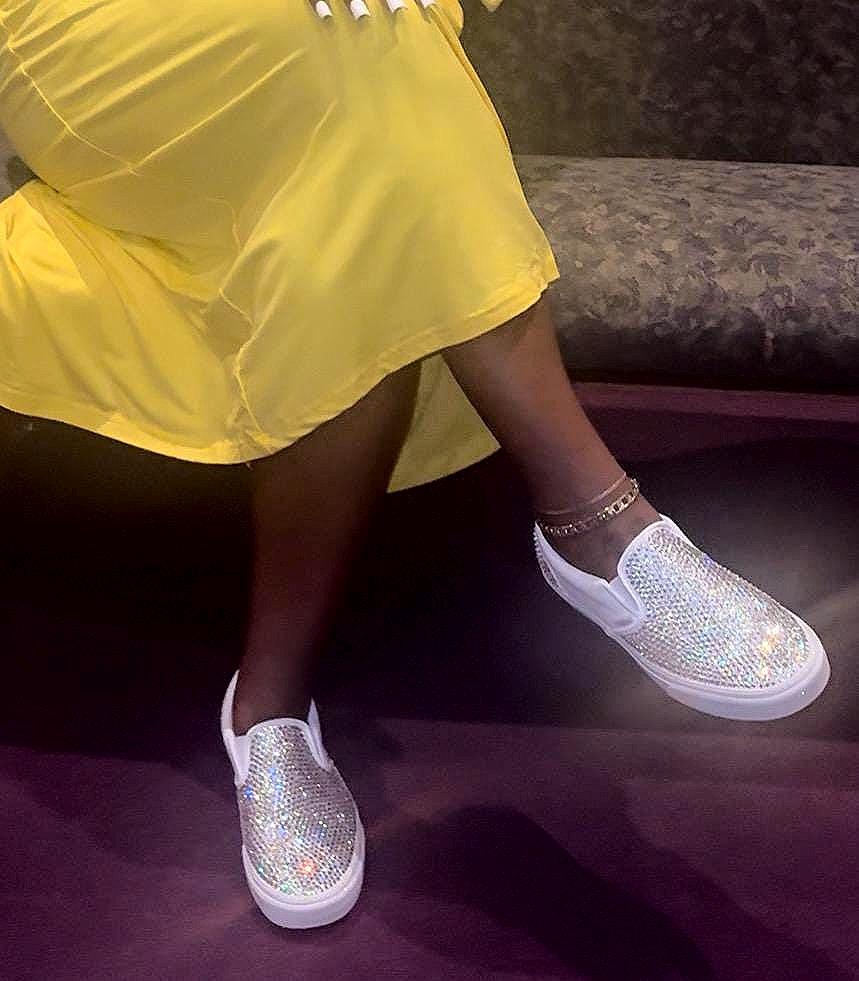 Fully Crystalized Bling Vans | Women’s Slip-On Sneakers for Birthday, Bridal & Event Wear - Bling Addict