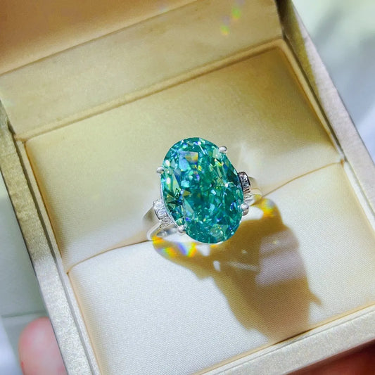 Lagoon Luxe | 5 Carat Aqua Oval Moissanite Ring | 925 Sterling Silver - Bling Addict