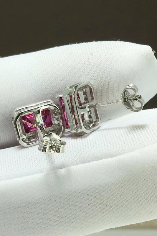 Rosé Radiance | 2 Carat Pink & Clear Square Moissanite Stud Earrings - Bling Addict