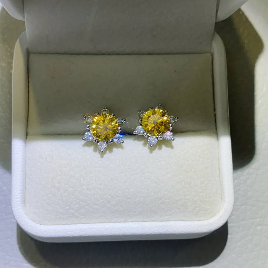 Golden Blossom | 2 Carat Yellow Flower-Shaped Moissanite Stud Earrings - Bling Addict