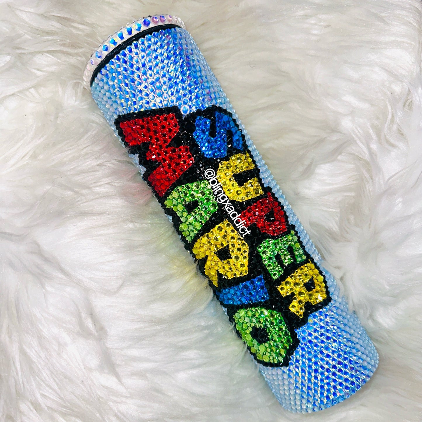 Super Mario World Crystal Bling Skinny Insulated Metal Rhinestone Tumbler Sippy Cup