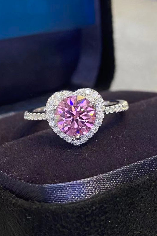 Blush Majesty | 1 Carat Pink Heart-Shaped Moissanite Ring in 925 Sterling Silver - Bling Addict