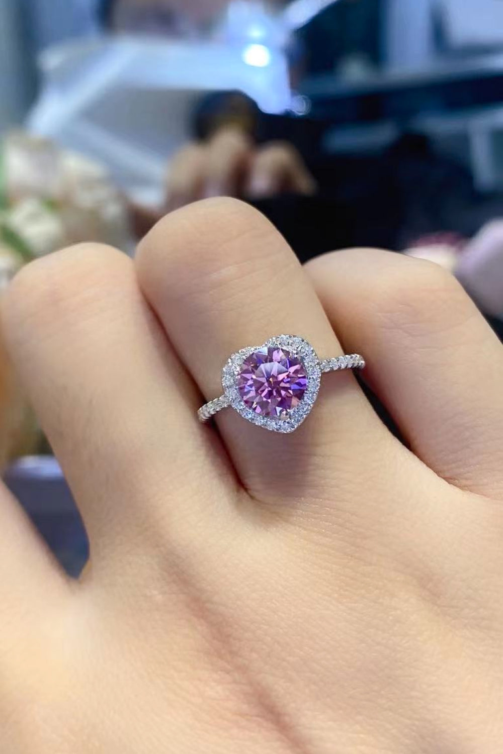 Blush Majesty | 1 Carat Pink Heart-Shaped Moissanite Ring in 925 Sterling Silver - Bling Addict