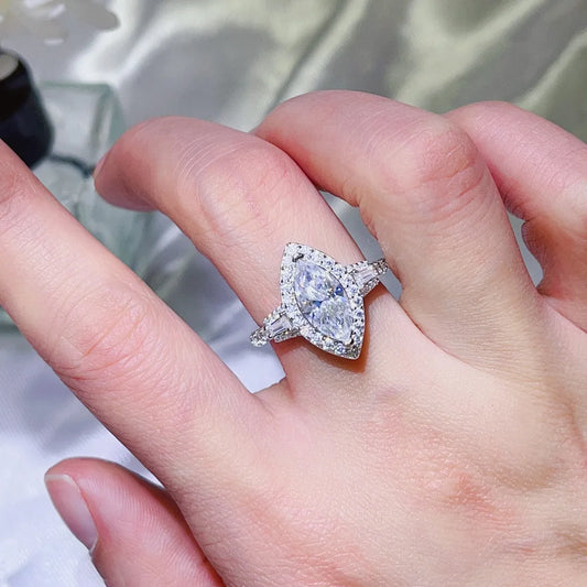 Stellar Grace | 2 Carat Marquise Moissanite Ring | 925 Sterling Silver - Bling Addict