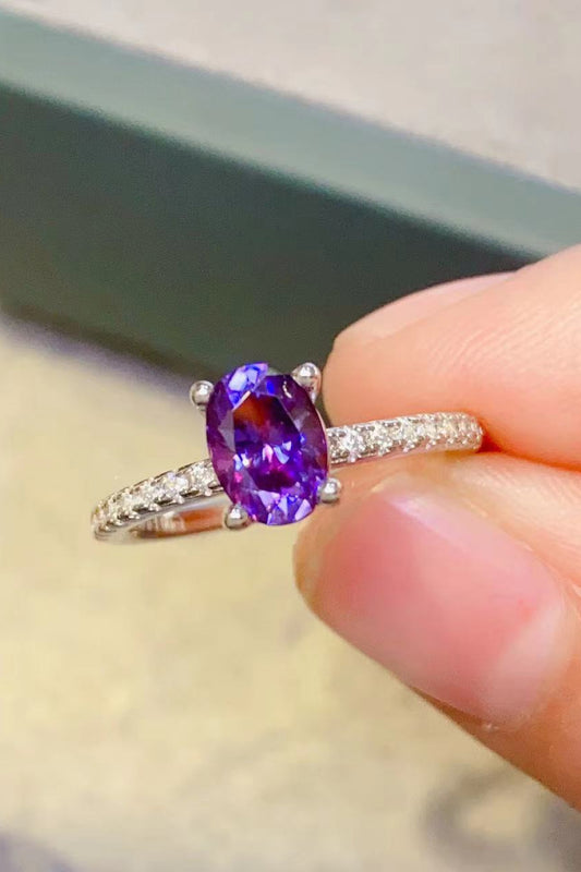 The Empress Violet Ring | 1 Carat Purple Oval Moissanite Ring | 925 Sterling Silver | Platinum Plated - Bling Addict