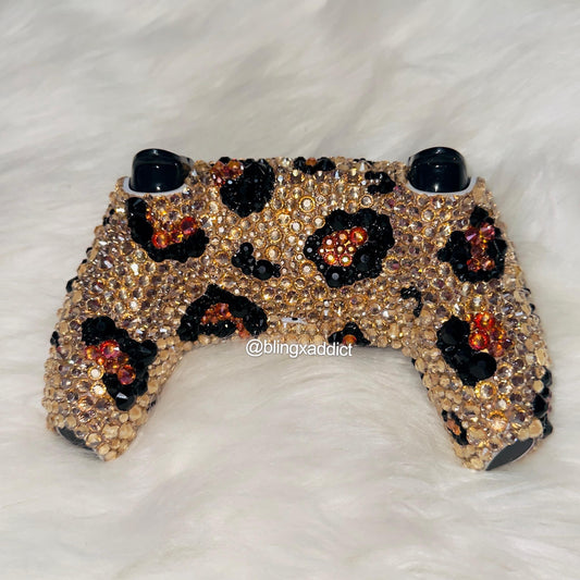 Leopard Print Luxe Bling PS5 Controller | Crystal Cheetah DualSense Controller | Bedazzled Gaming Controller - Bling Addict