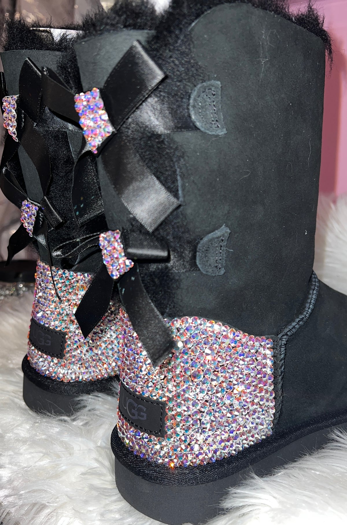 Swarovski Crystal Bling Custom UGG Bailey Bow Boots| Choose UGG Boot Version: Mini, Short, or Tall - Bling Addict