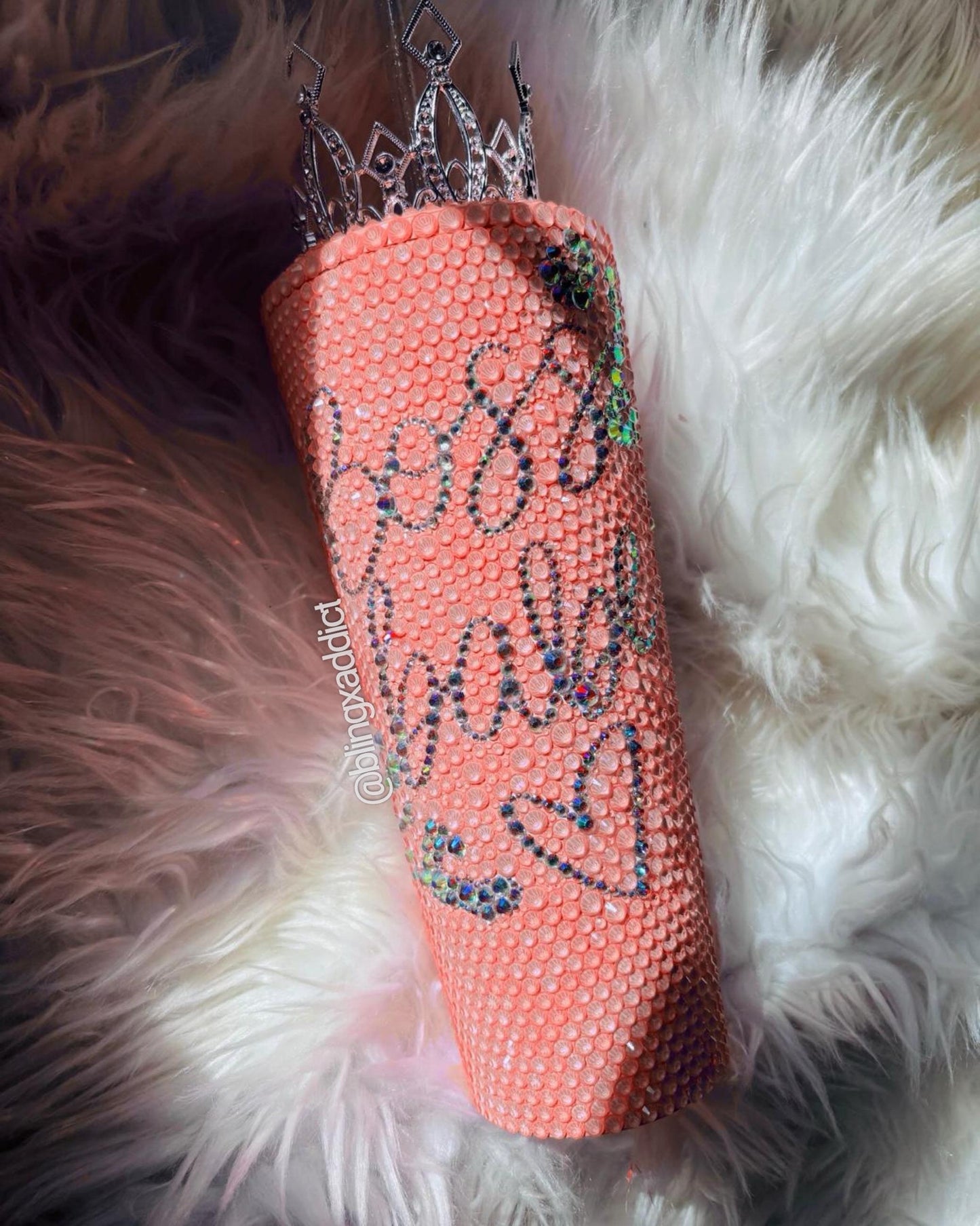 Bling "Boss Babe" Tumbler: Neon Pastel Rhinestone Cup with Crown - Bling Addict