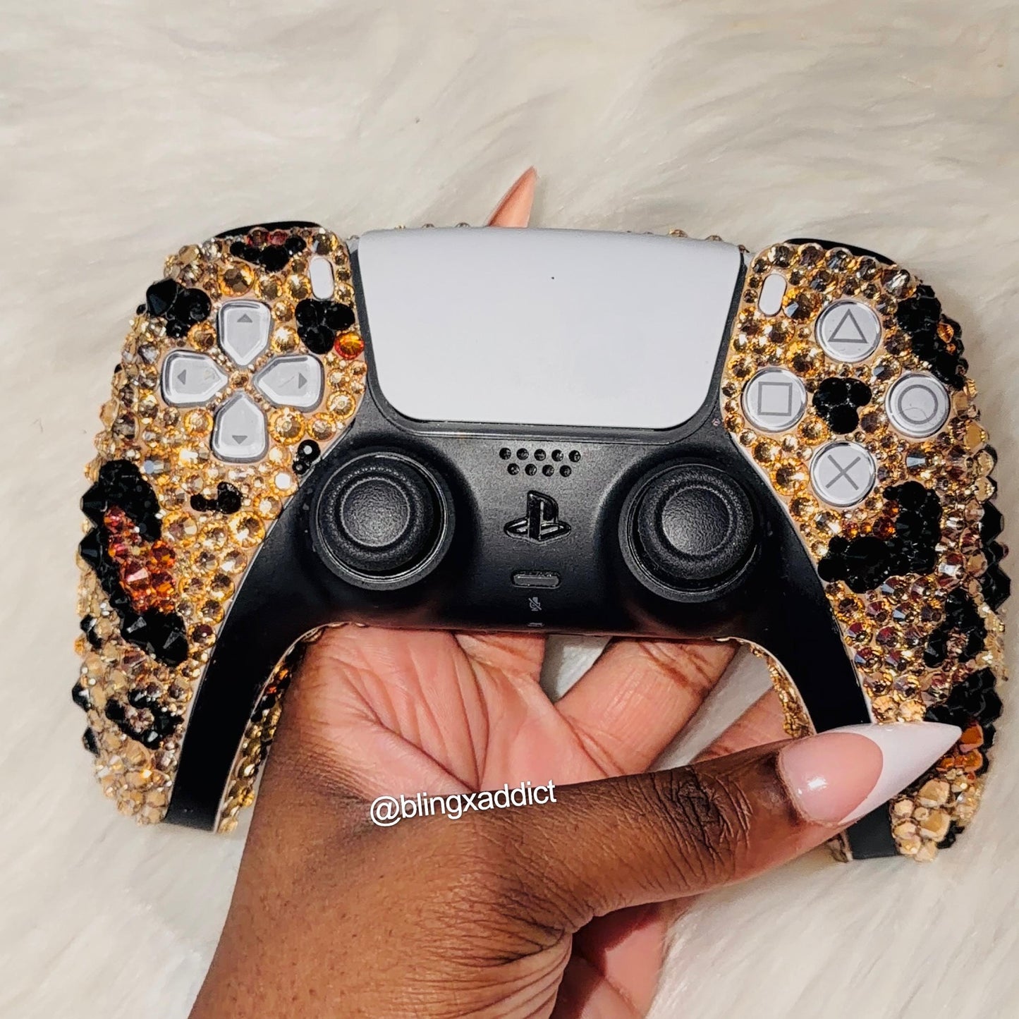 Leopard Print Luxe Bling PS5 Controller | Crystal Cheetah DualSense Controller | Bedazzled Gaming Controller