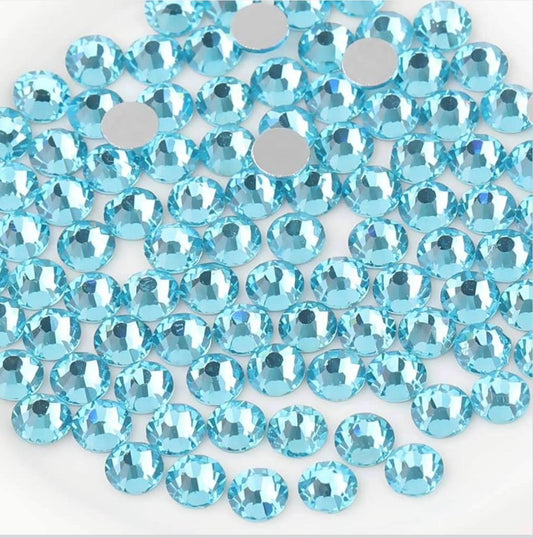 Aquamarine Glass Rhinestones | Blue Glass Flatback Rhinestones | SS6 SS8 SS10 SS12 SS16 SS20 SS30 | 1440 288 144 PCS