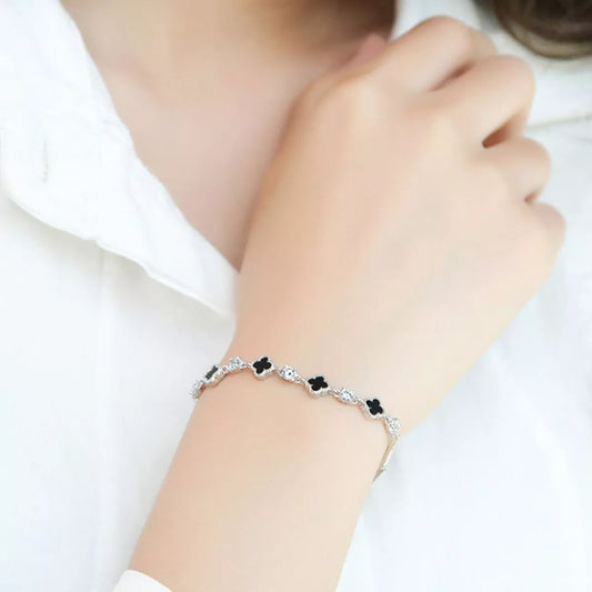 Lucky Luxe | 925 Sterling Silver Clover Moissanite Charm Bracelet - Bling Addict