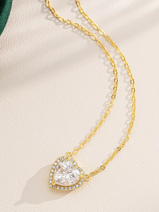Golden Heartbeat | 2 Carat 18K Gold-Plated Moissanite Heart Necklace - Bling Addict