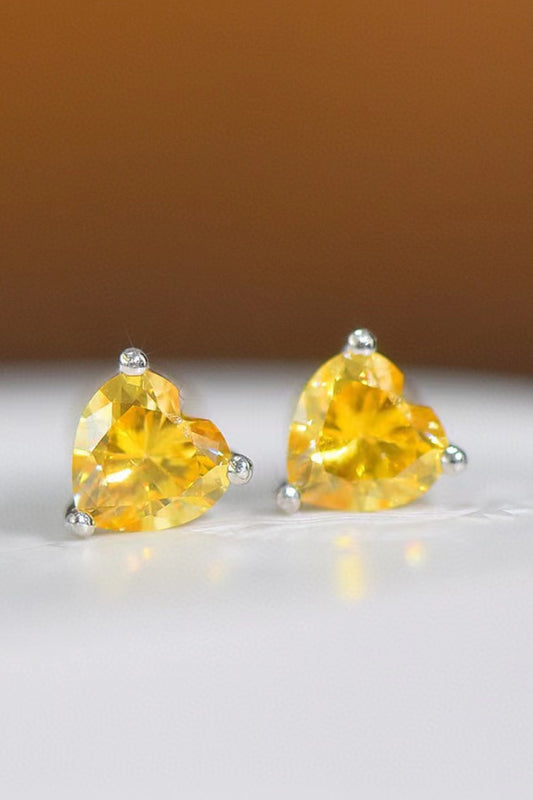 Golden Heart 2 Carat Yellow Heart Moissanite Stud Earrings | Platinum-Plated 925 Sterling Silver Earrings - Bling Addict