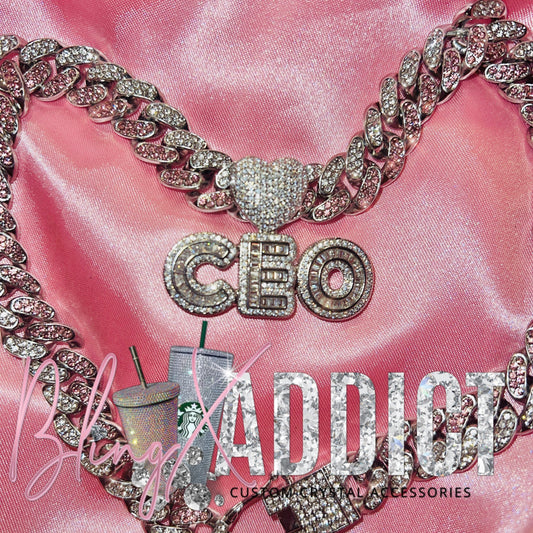 Crystal Swirl | Pink & Clear CZ Personalized Cuban Link Name Necklace