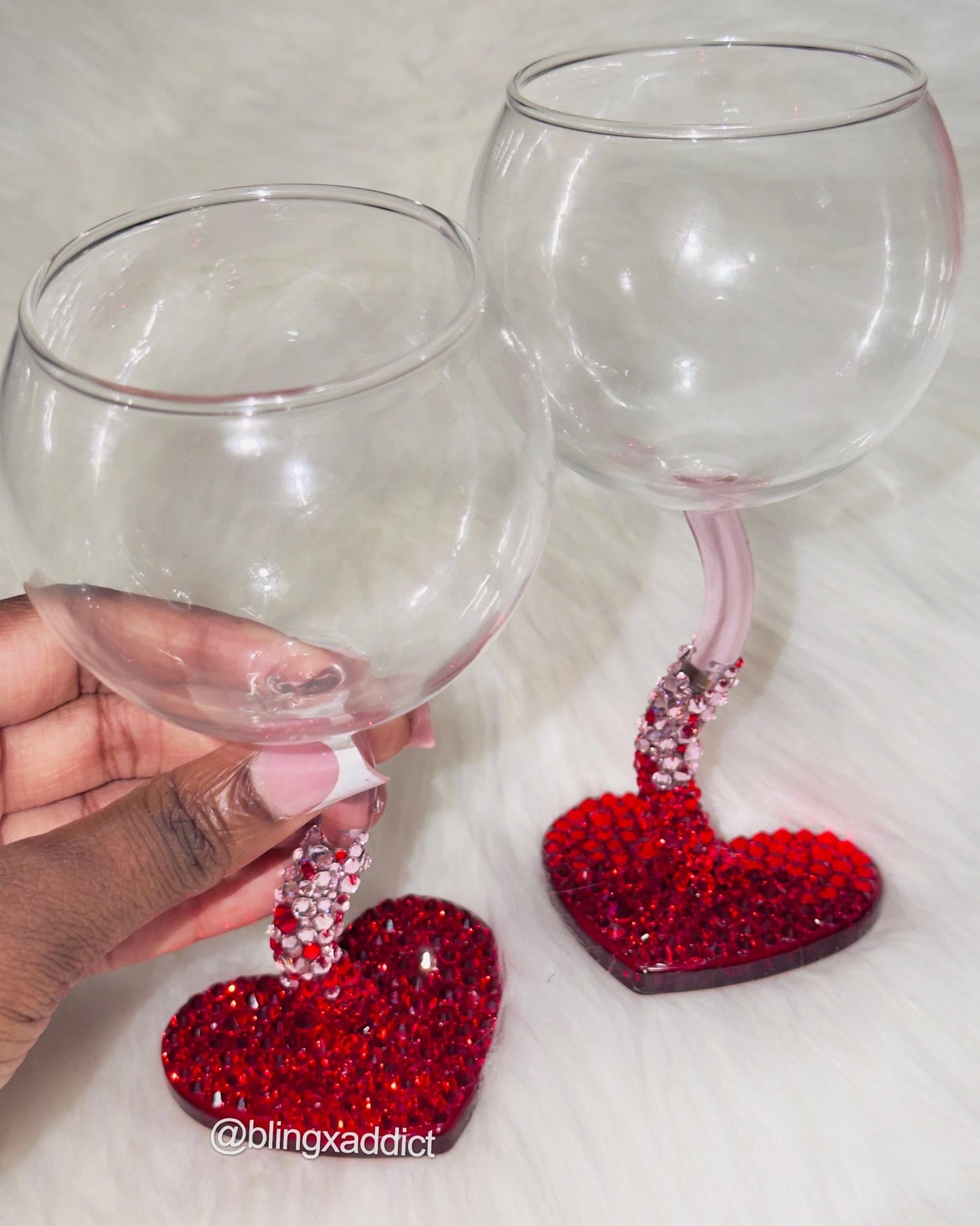 Wine My Heart - Red & Pink Crystal Ombre 10oz Glass Wine Goblets | Romantic Gift