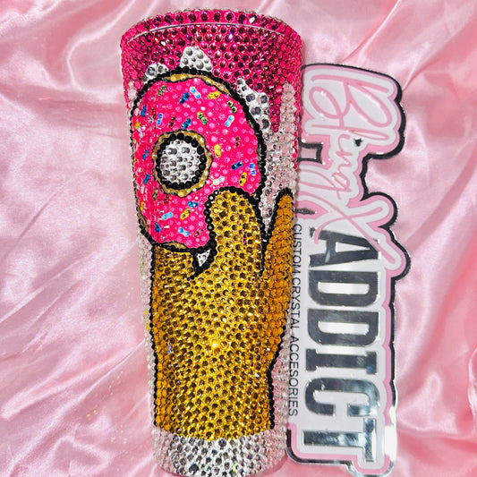 Simpsons Donut Lover Crystal Bedazzled Starbucks 24oz Tumbler Cold Cup - Bling Addict