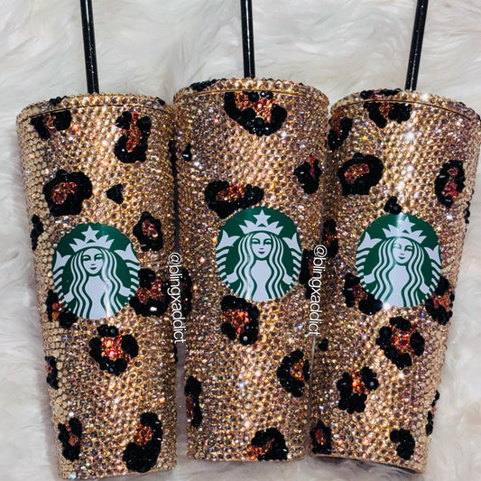 Crystal My Spots Leopard Tumbler | Custom Rhinestone Bling Cup - Bling Addict