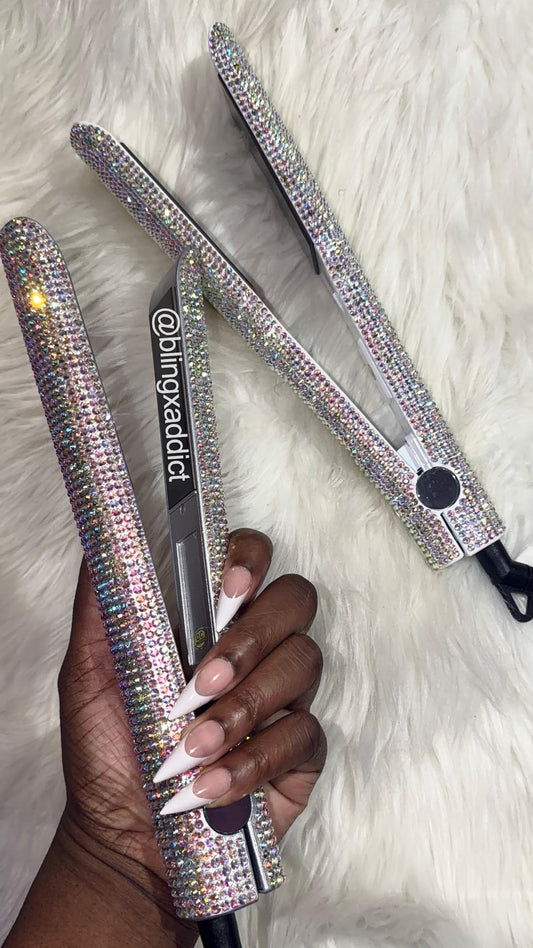 Bedazzled Crystal Flat Iron | Rhinestone Bling Hair Straightener | Custom 1” or 2” Styling Tool - Bling Addict
