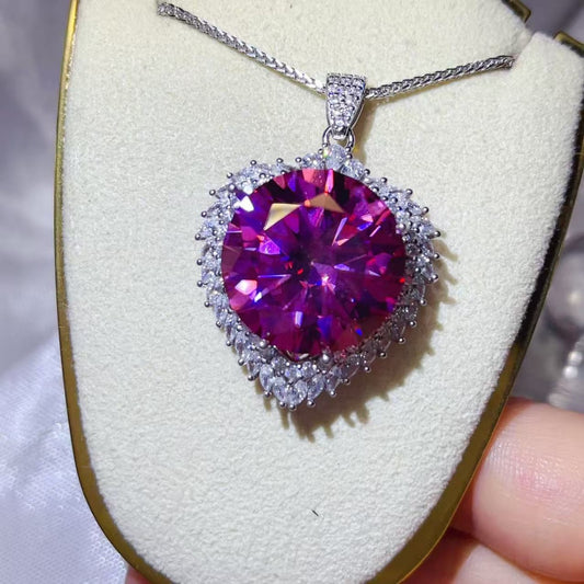 Royal Bloom 20 Carat Moissanite Pendant Necklace | 925 Sterling Silver Halo Necklace | Diamond Alternative Jewelry - Bling Addict