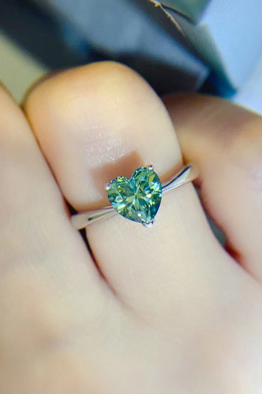 Emerald Embrace 1 Carat Green Heart Moissanite Ring | 925 Sterling Silver Solitaire Ring - Bling Addict