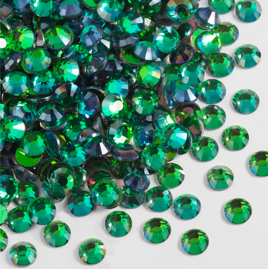 Aurora Green Color Shift Glass Flatback Rhinestones | Rich Green Bling Stones