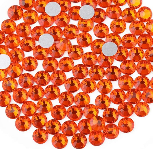 Hyacinth Orange Glass Rhinestones | Orange Glass Flatback Rhinestones | SS3 SS4 SS6 SS8 SS10 SS12 SS16 SS20 SS30 SS34 SS40 | 144–1,440 Pieces