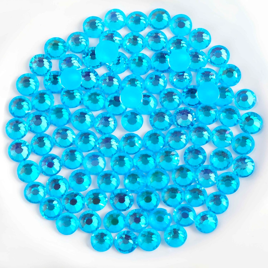 Luminous Blue AB Glass Rhinestones | Neon Blue Iridescent Flatback Rhinestones | SS10 SS16 SS20 SS30 | 288–1,440 Pieces