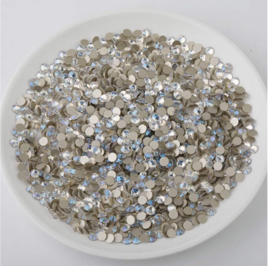 Crystal Moonlight Glass Rhinestones | Clear Glass Flatback Rhinestones with Blue & Yellow Finish | SS3 SS4 SS6 SS8 SS10 SS12 SS16 SS20 SS30