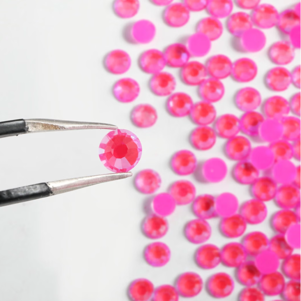 Luminous Hot Pink AB Glass Rhinestones | Neon Pink Iridescent Flatback Rhinestones | SS6 SS10 SS16 SS20 SS30 | 288–1,440 Pieces