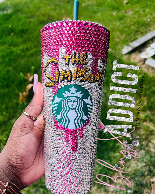 Simpsons Donut Lover Crystal Bedazzled Starbucks 24oz Tumbler Cold Cup