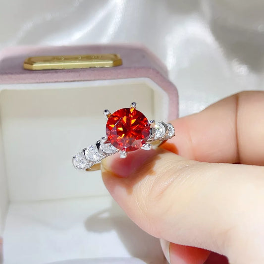 Flame 3 Carat Red Moissanite 925 Sterling Silver Ring | Oval Solitaire Engagement Ring, Unique Promise Ring for Women - Bling Addict