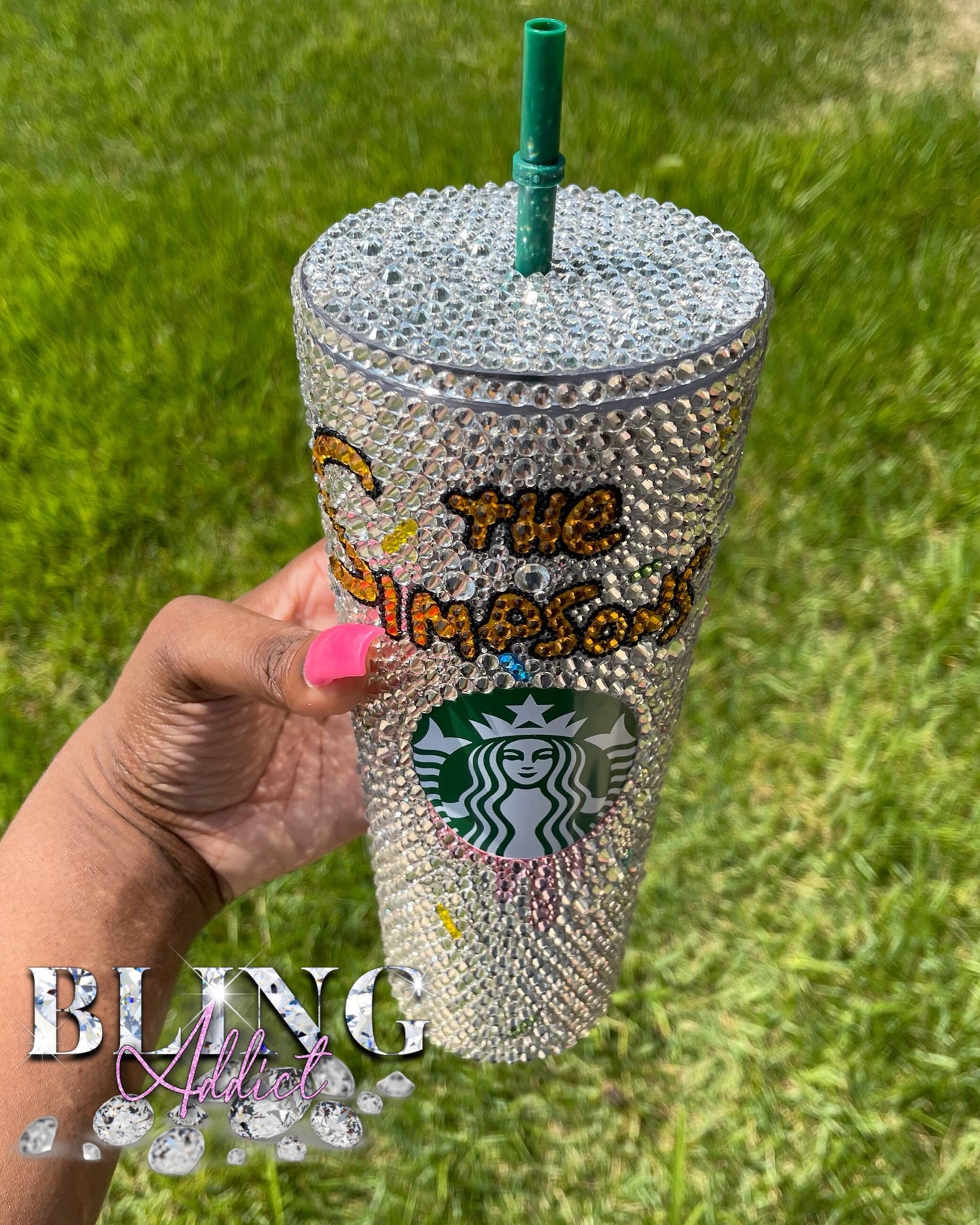 Simpsons Donut Lover Crystal Bedazzled Starbucks 24oz Tumbler Cold Cup