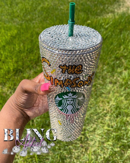 Simpsons Donut Lover Crystal Bedazzled Starbucks 24oz Tumbler Cold Cup