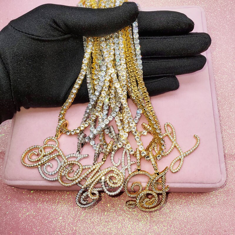 Alphabet Bling CZ Initial Tennis Chain Necklace
