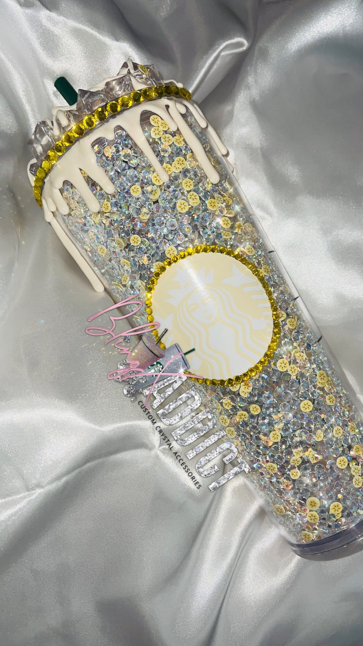 Crystal Starbucks Tumbler: Banana Crème Crush, Rhinestone Iced Coffee Cup