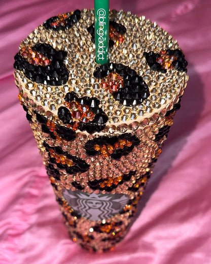 Crystal My Spots Custom Bedazzled Leopard Starbucks Tumbler: Rhinestone Bling Cup