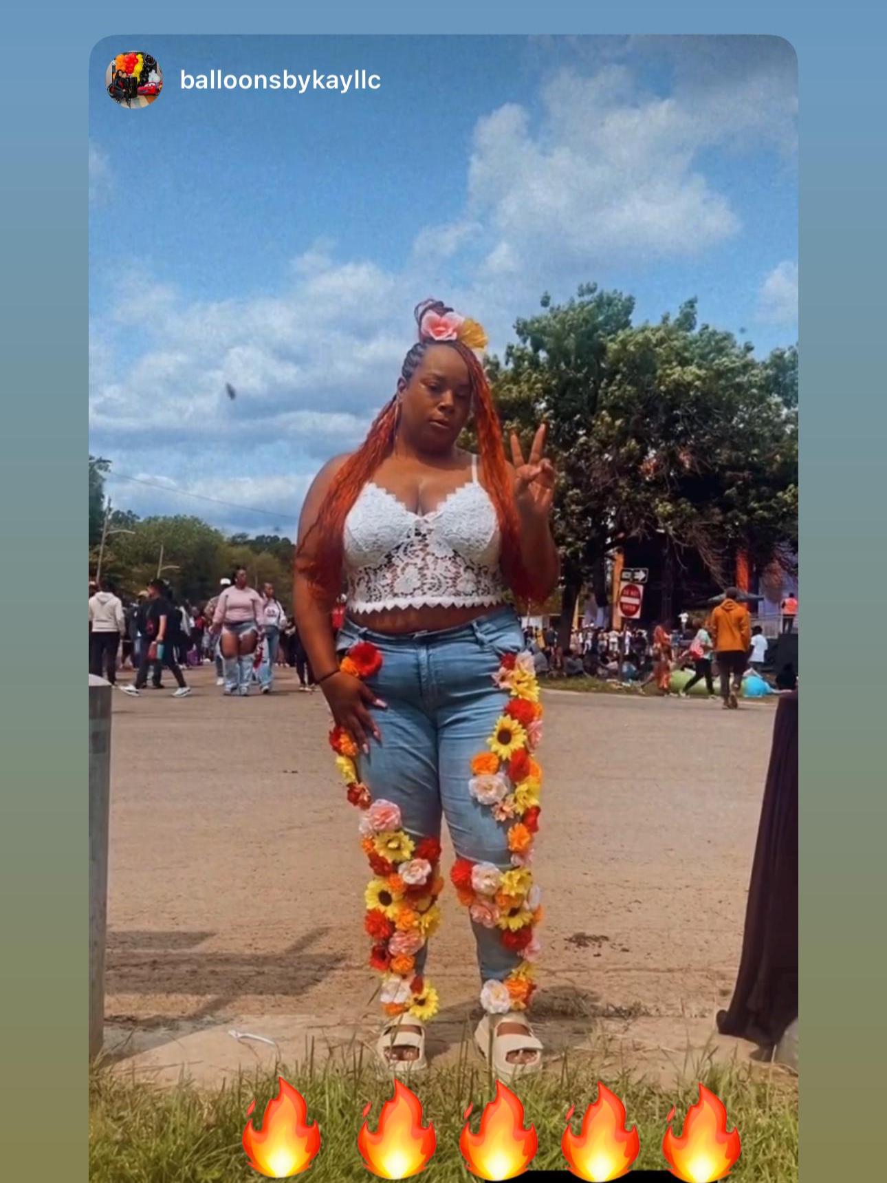 Bloomed & Bedazzled Custom Flower Denim Jeans| Handmade Bling Statement Pants | Unique Fashion Apparel S-3X
