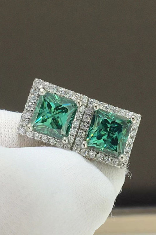 Emerald Royale 2 Carat Green Princess Cut Moissanite Stud Earrings | 925 Sterling Silver Earrings - Bling Addict