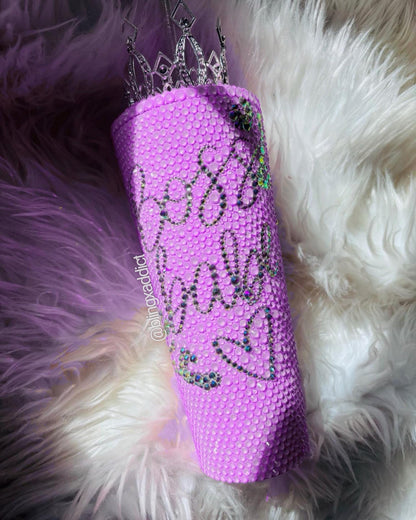 Bling "Boss Babe" Tumbler: Neon Pastel Rhinestone Cup with Crown