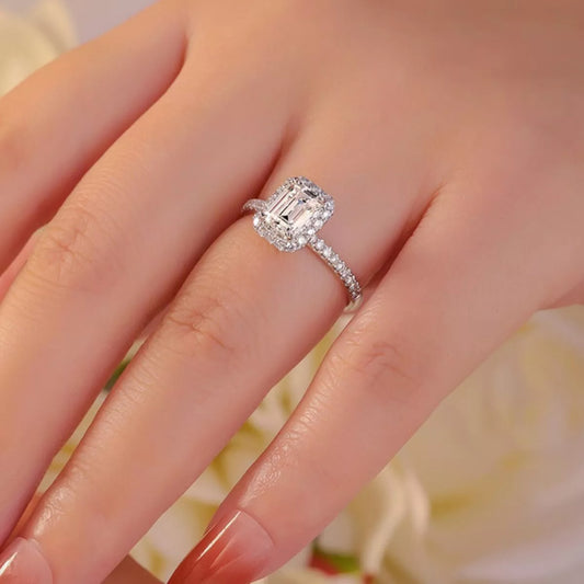 Crystal Haven | 1 Carat Square Halo Moissanite Ring | 925 Sterling Silver - Bling Addict