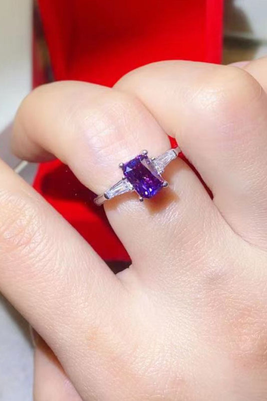 Royal Amethyst | 1 Carat Purple Emerald Cut Moissanite Ring | Platinum-Plated 925 Sterling Silver - Bling Addict