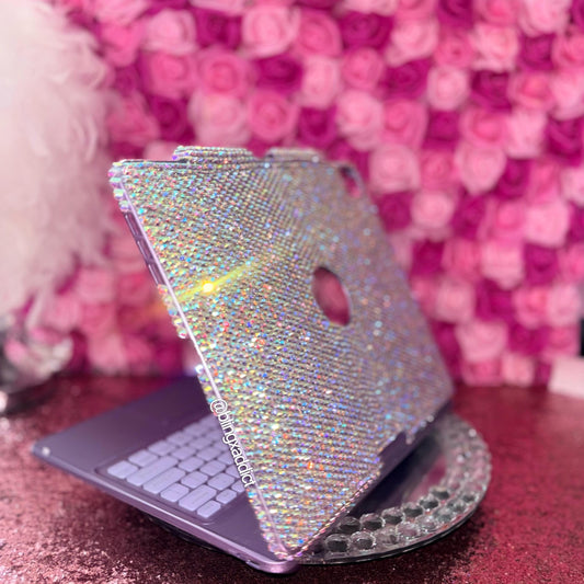 Custom Bling iPad Keyboard Case | 360 Rotating RGB Backlit Keyboard | Luxury Sparkly  Bedazzled Tablet Cover | Handmade iPad Accessory